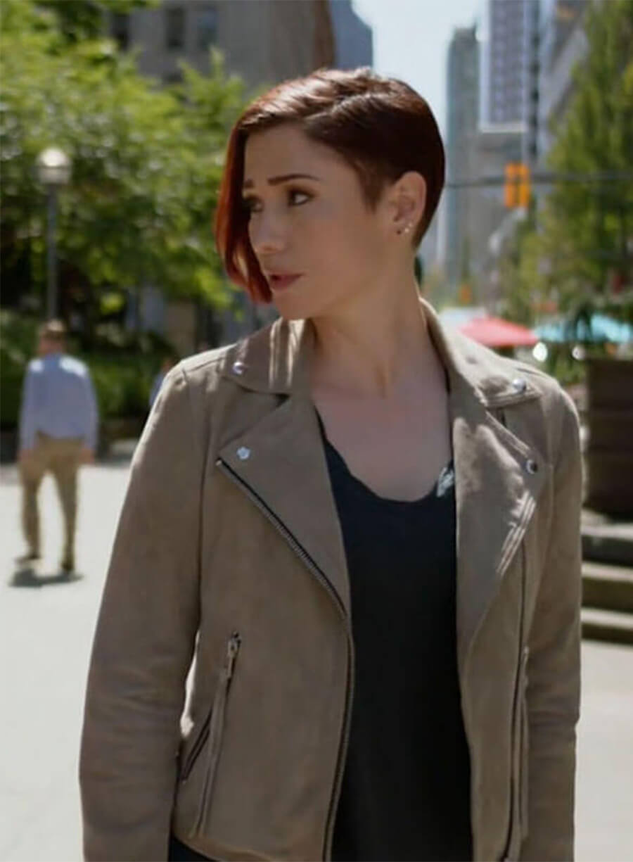 Chyler Leigh Supergirl 2026 Alex Danvers Beige Biker jacket