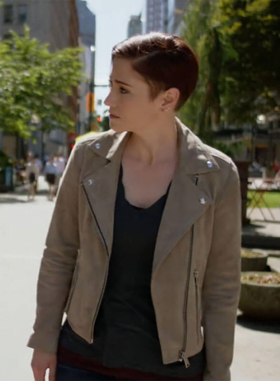 Chyler Leigh Supergirl 2026 Alex Danvers Beige Biker jacket