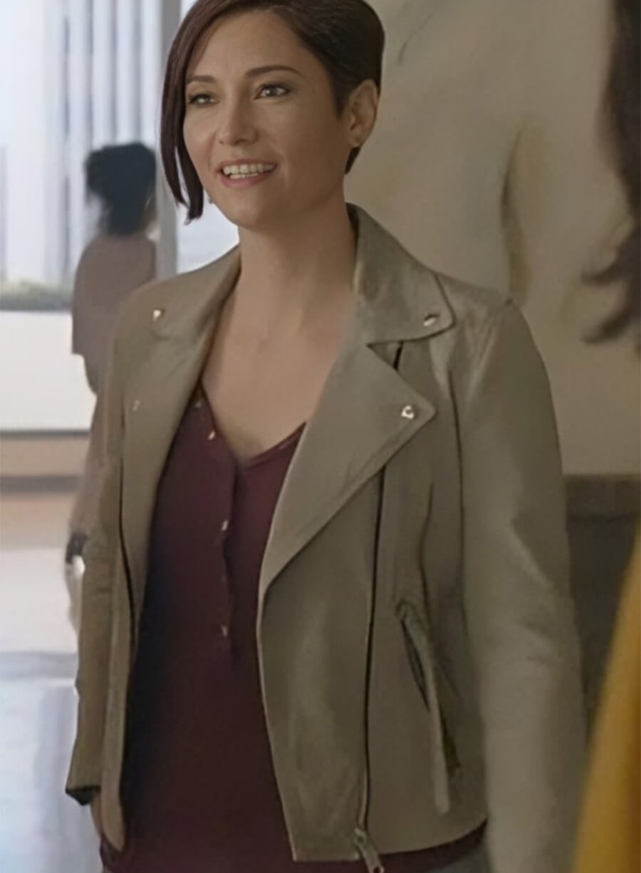 Chyler Leigh Supergirl 2026 Alex Danvers Beige Biker jacket