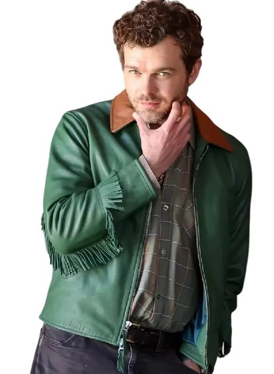 Cocaine Bear Alden Ehrenreich Eddie Green Leather Fringe Jacket