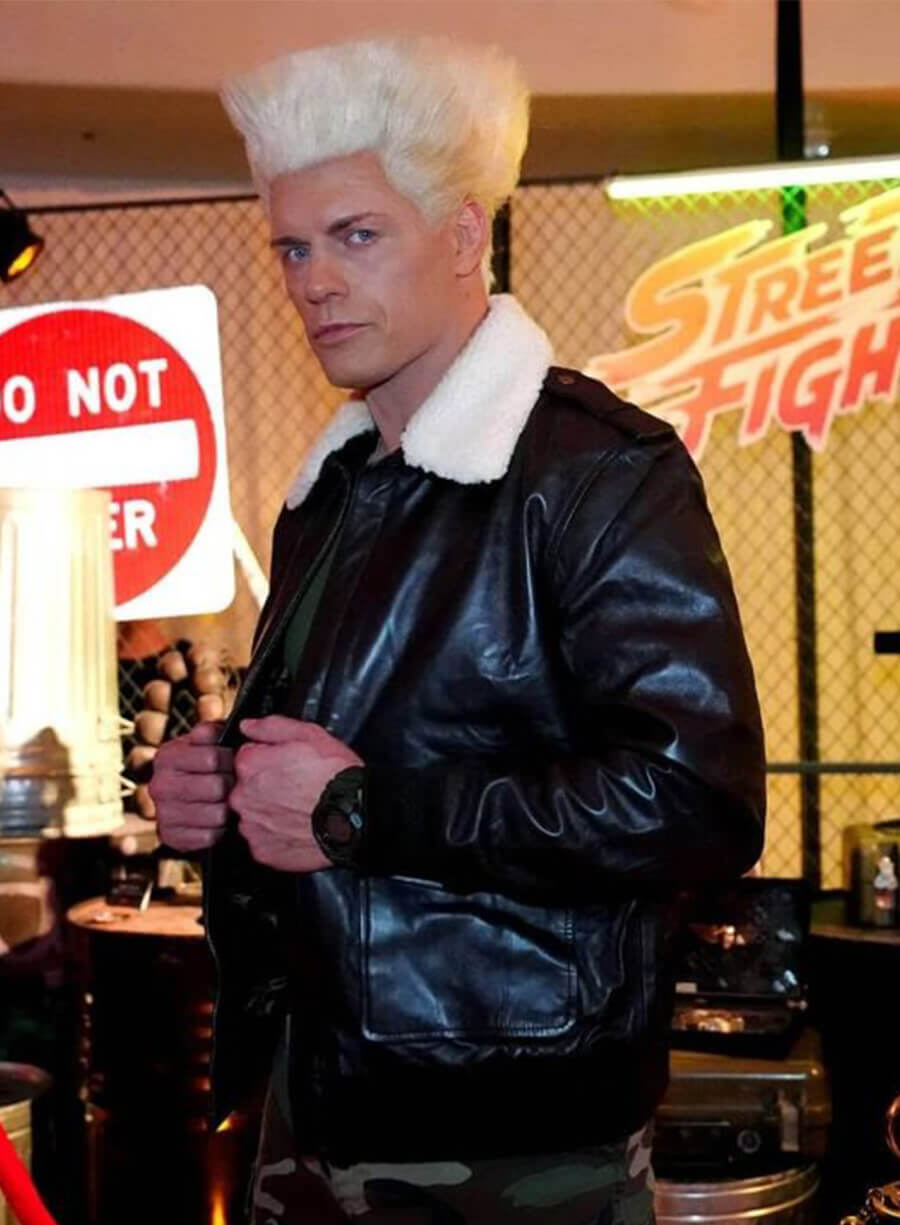 Cody Rhodes Street Fighter 2026  Guile Leather Fur Jacket