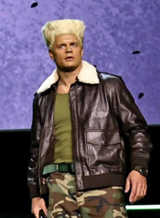 Cody Rhodes Street Fighter 2026  Guile Leather Fur Jacket