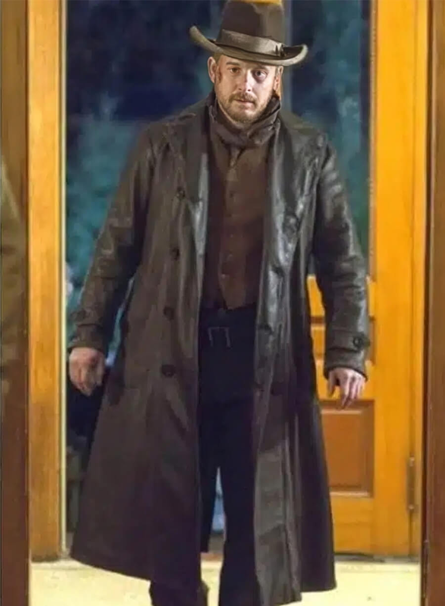 Cole Hauser Yellowstone Black Leather Trench Coat