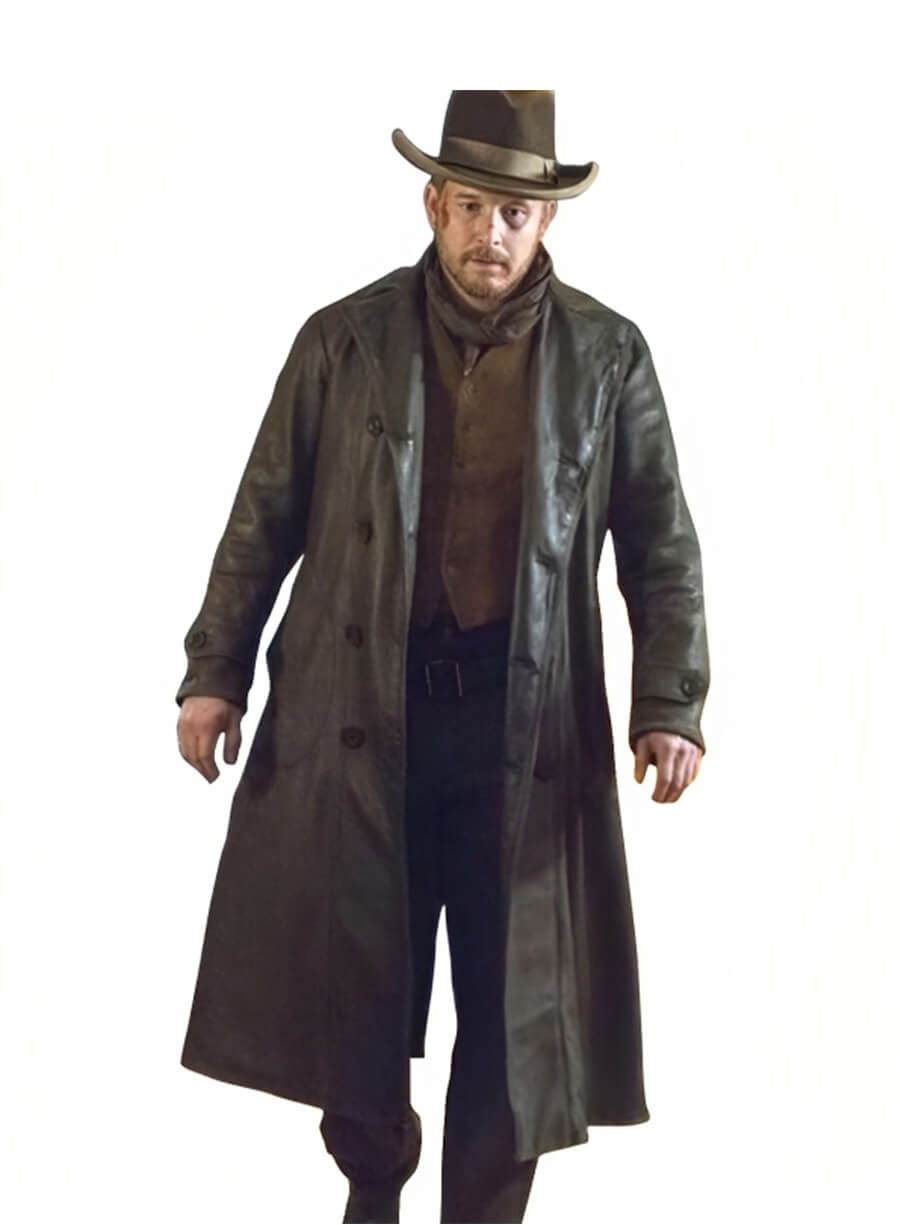 Cole Hauser Yellowstone Black Leather Trench Coat