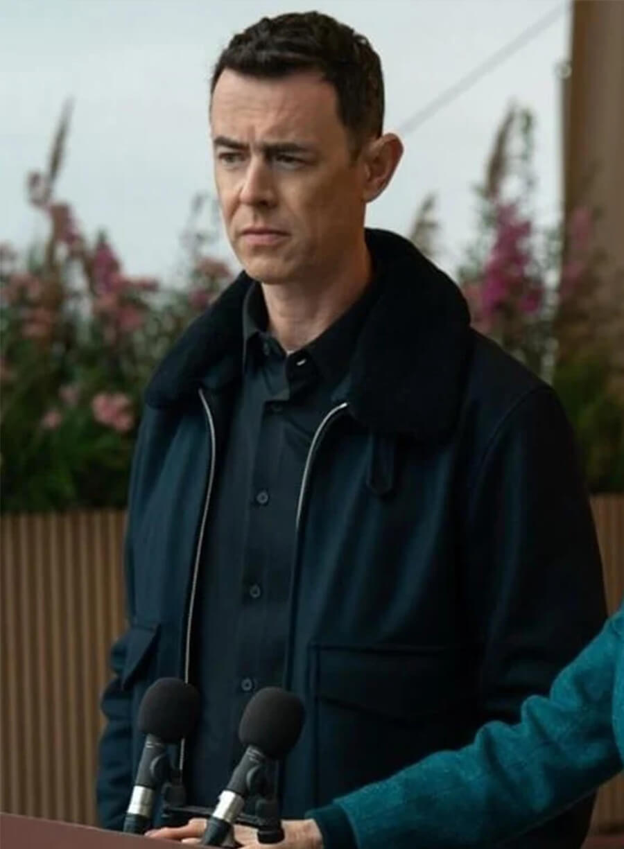 Colin Hanks Silo S03 Per Stensen Shearling Wool Jacket