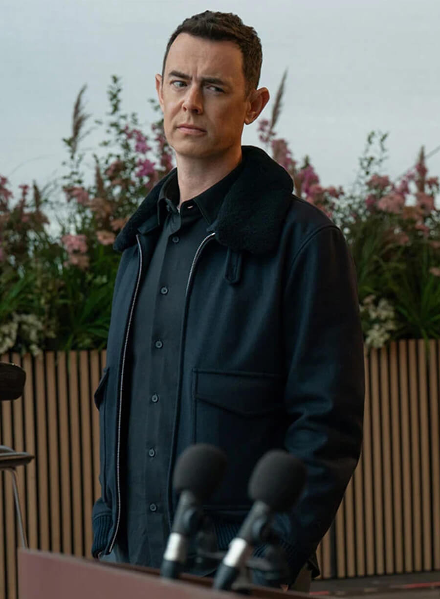 Colin Hanks Silo S03 Per Stensen Shearling Wool Jacket