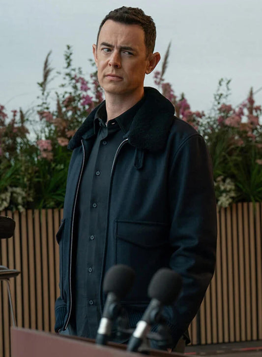 Colin Hanks Silo S03 Per Stensen Shearling Wool Jacket