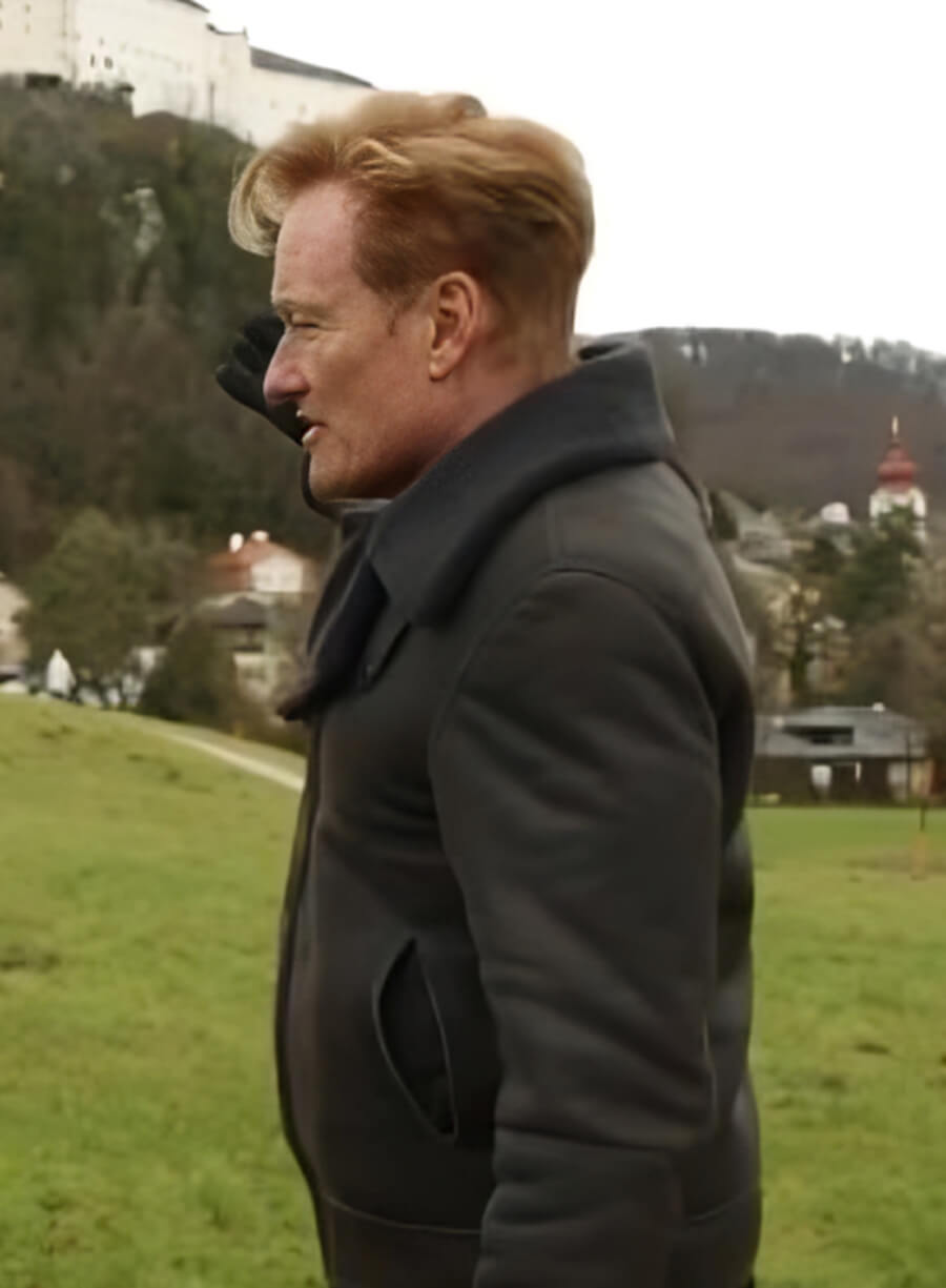 Conan O'Brien Black Fur Leather Jacket