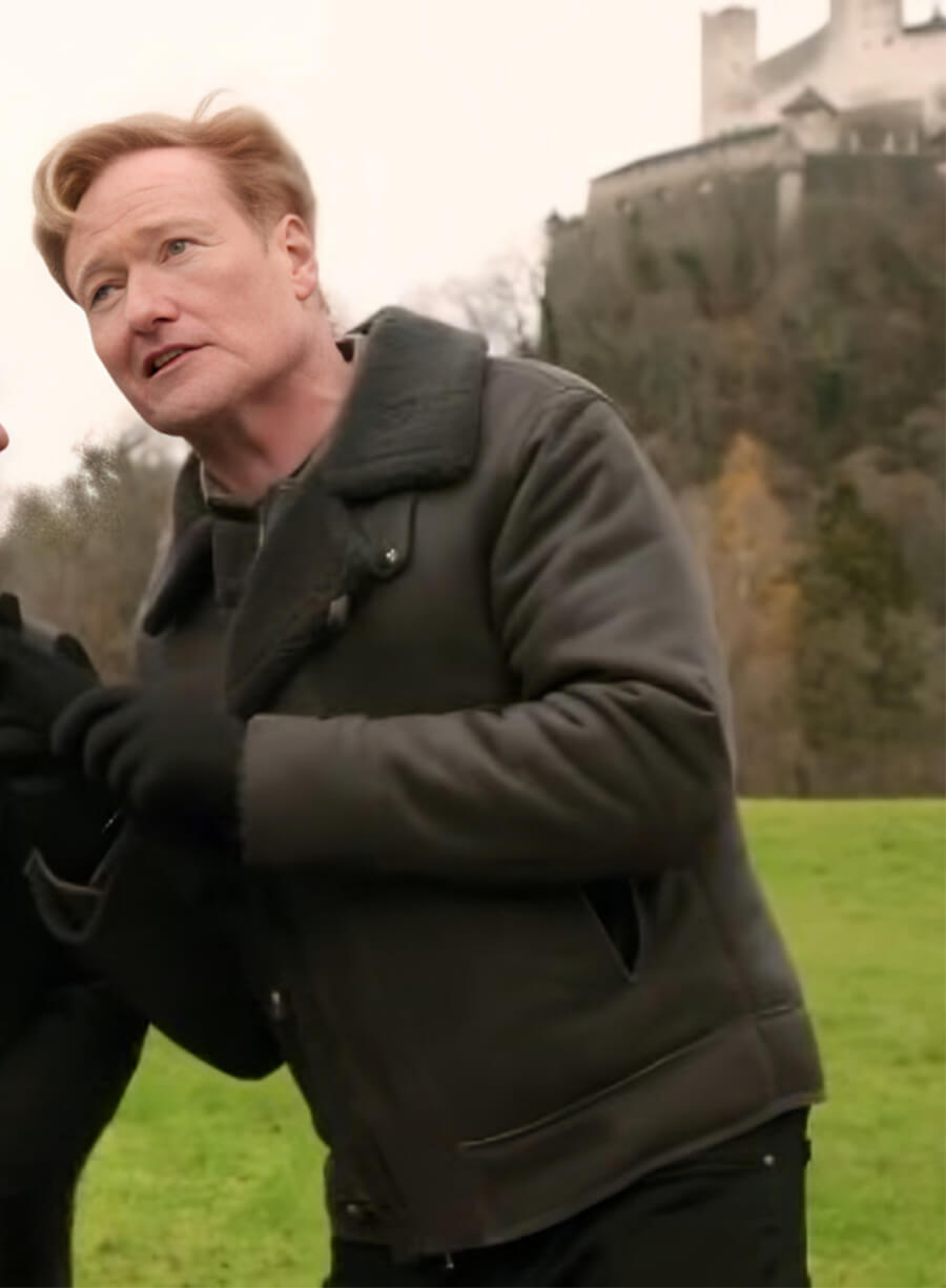Conan O'Brien Black Fur Leather Jacket