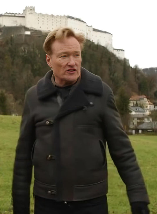 Conan O'Brien Black Fur Leather Jacket