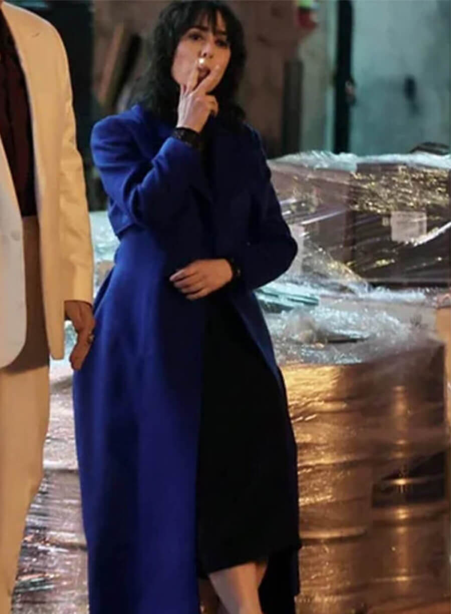 Cristin Milioti The Penguin Sofia falcone Blue Wool Coat