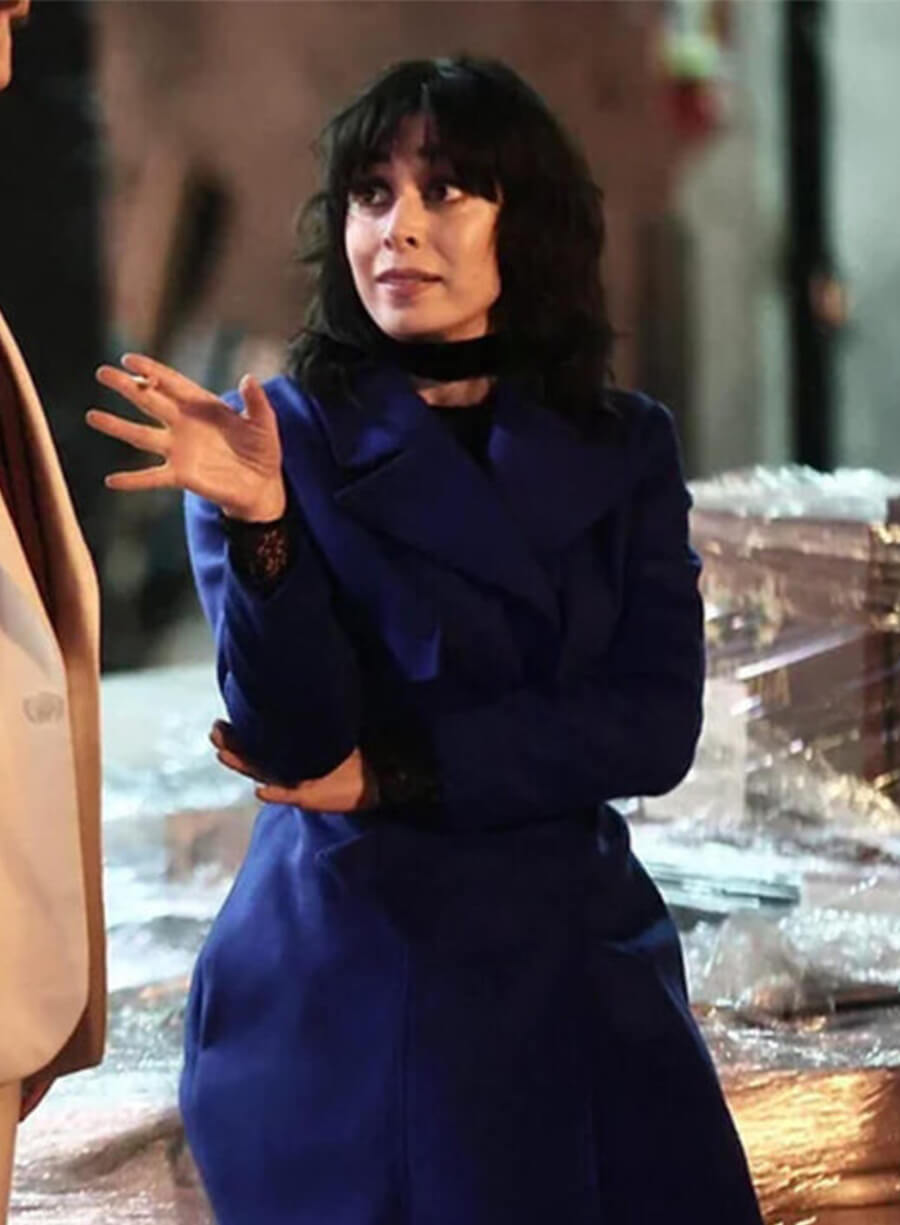 Cristin Milioti The Penguin Sofia falcone Blue Wool Coat