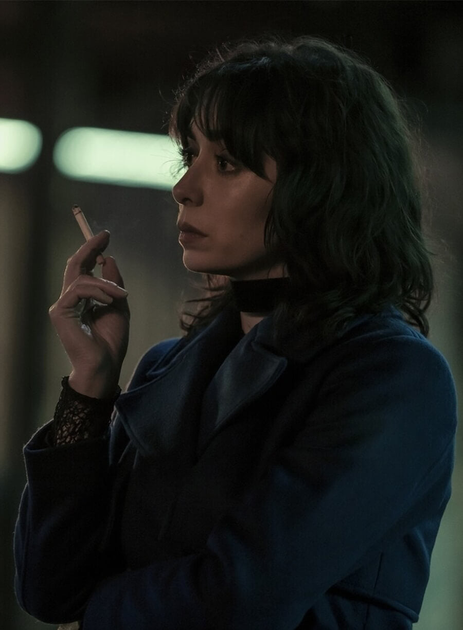 Cristin Milioti The Penguin Sofia falcone Blue Wool Coat