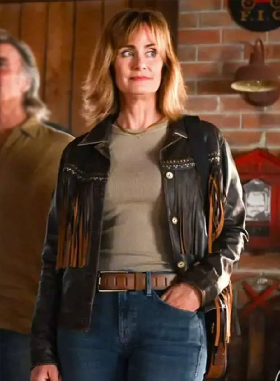 Diane Farr Fire Country S03 Sharon Leone Fringe Leather Jacket