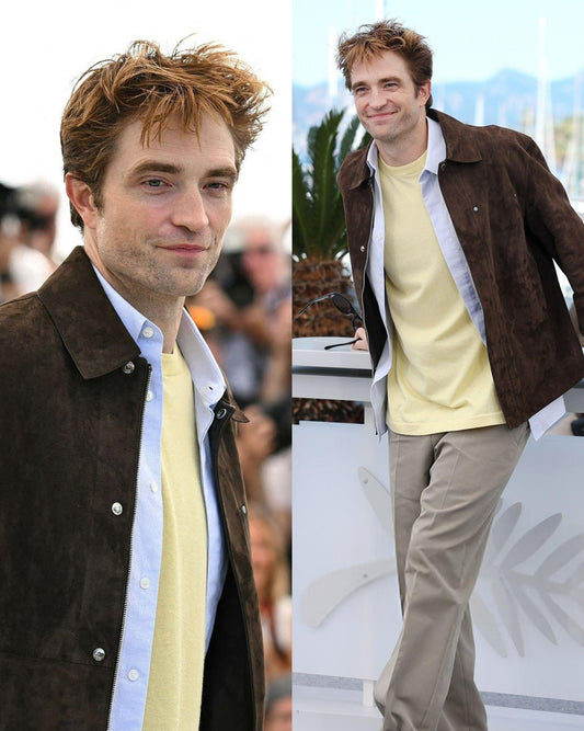 Die My Love Cannes 2025 Robert Pattinson Brown Suede Leather Jacket