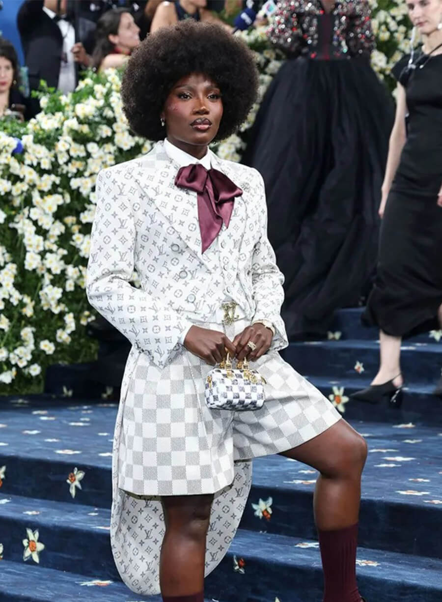 Doechii Met Gala 2025 White Printed Tail Coat 