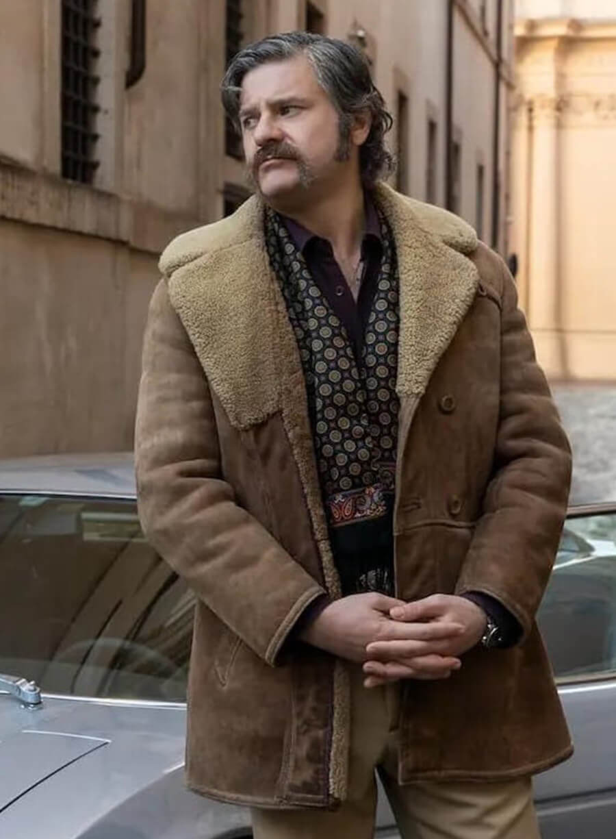 Edoardo Pesce The Big Fake 2026 Balbo Brown Fur Shearling Jacket