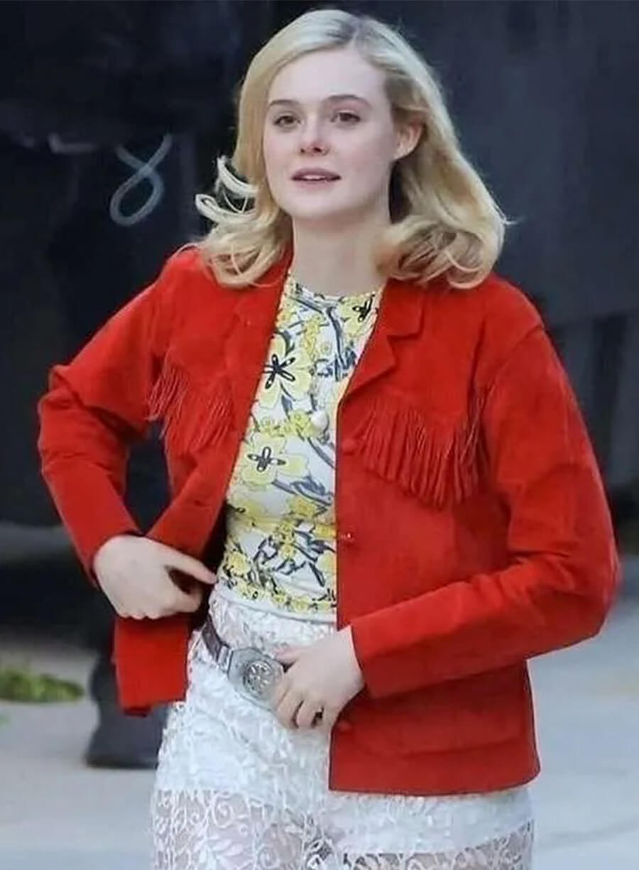 Elle Fanning Margo’s Got Money Troubles Elle Fanning Red Fringe Jacket