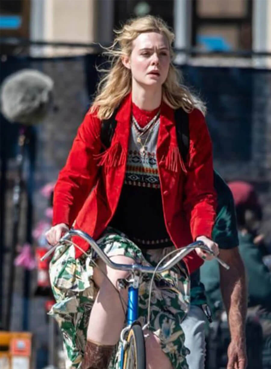 Elle Fanning Margo’s Got Money Troubles Elle Fanning Red Fringe Jacket