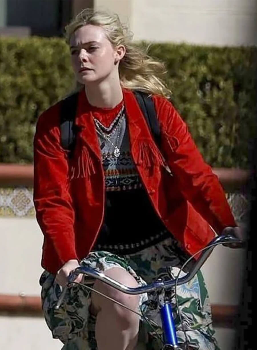 Elle Fanning Margo’s Got Money Troubles Elle Fanning Red Fringe Jacket
