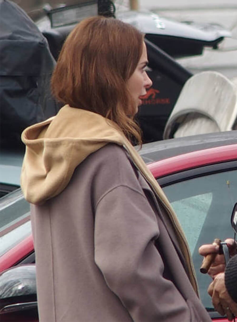 Emily Blunt Disclosure Day 2026 Margaret Fairchild Purple Coat