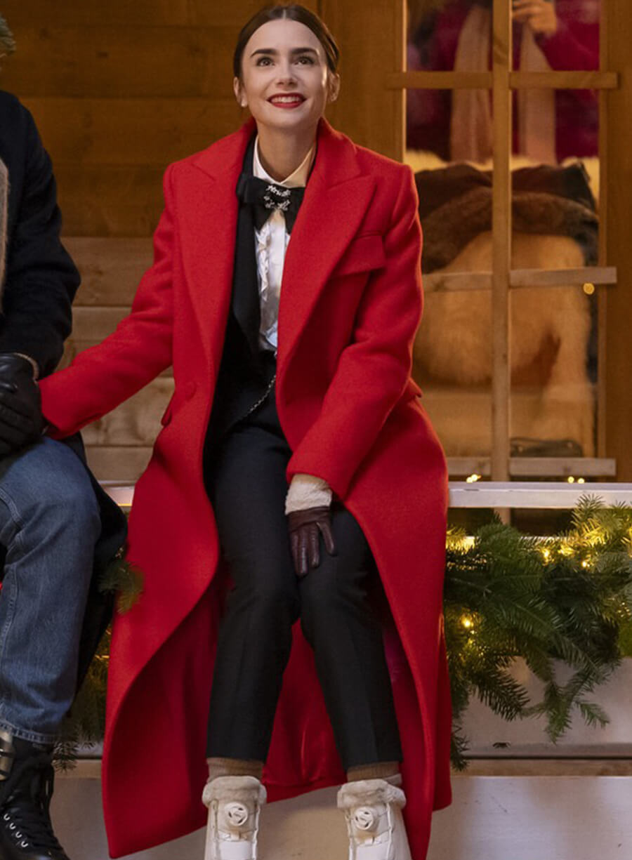 Emily In Paris Lily Collins Emily Red Wool Coat
