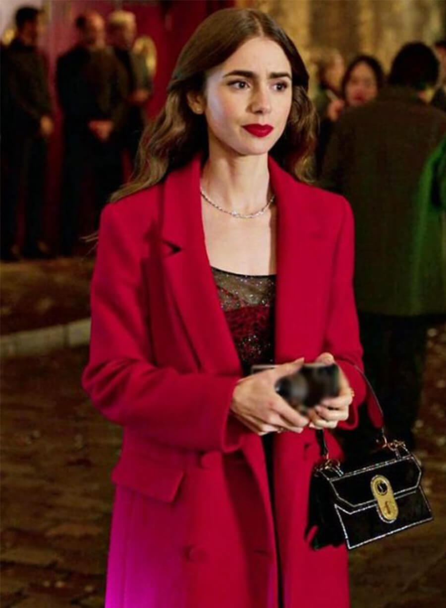 Emily In Paris Lily Collins Emily Red Wool Coat