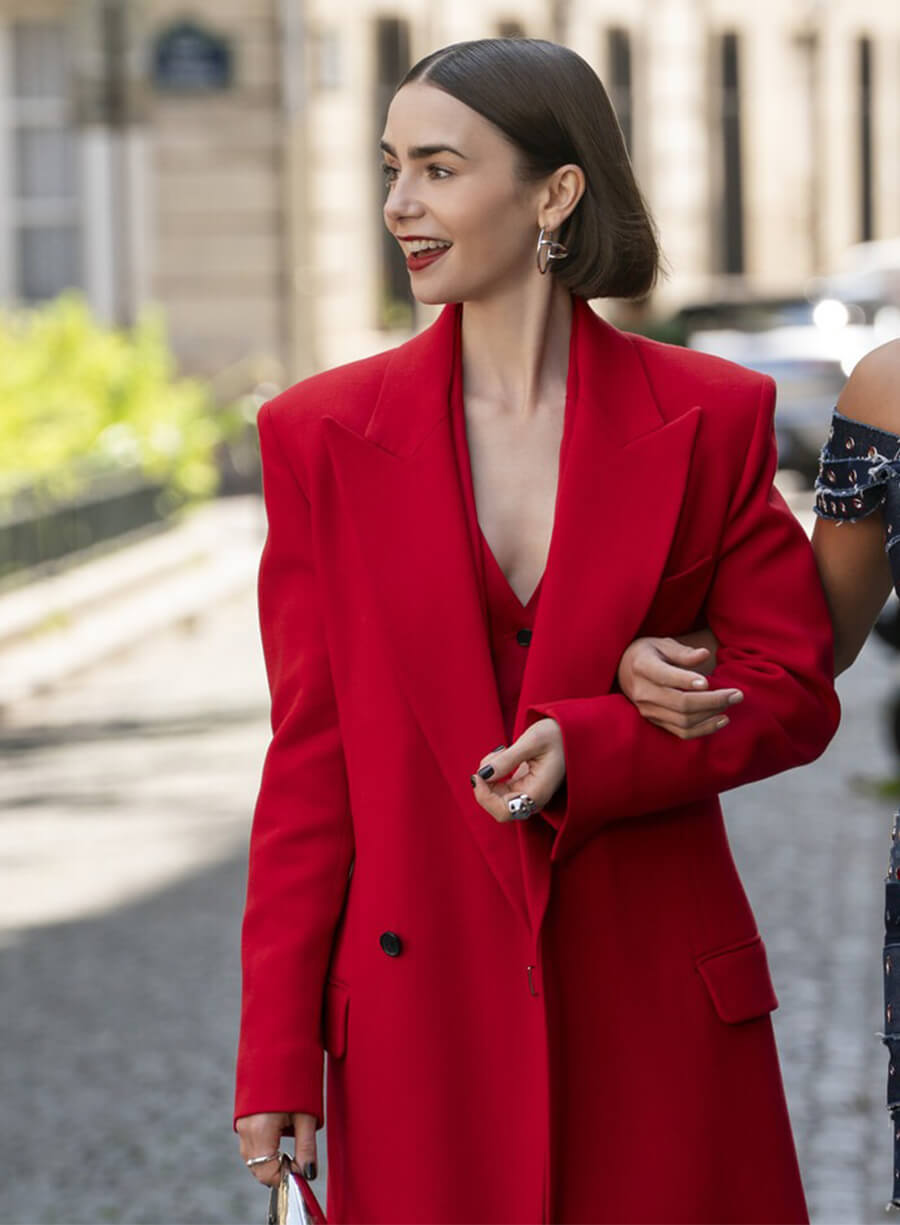 Emily In Paris Lily Collins Emily Red Wool Coat