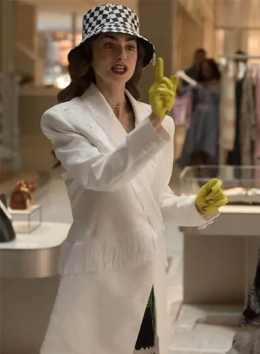 Emily In Paris Lily Collins Emily White Fringe Coat