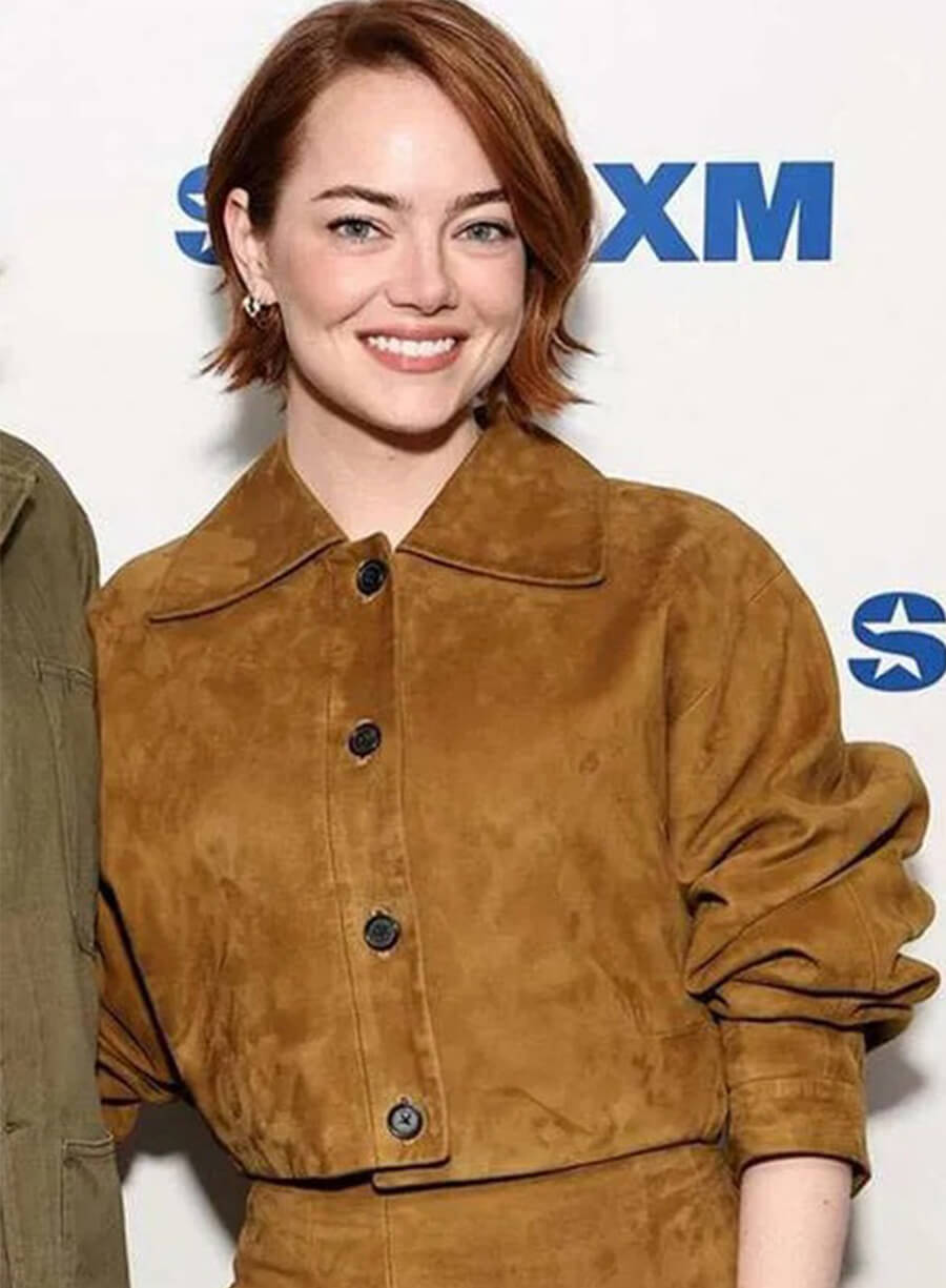 Emma Stone Bugonia 2025 Event Brown Suede Jacket