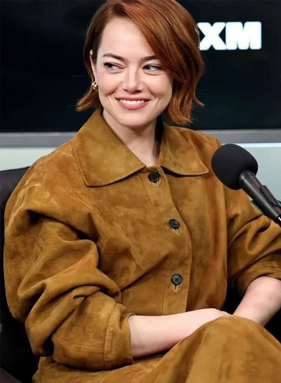 Emma Stone Bugonia 2025 Event Brown Suede Jacket
