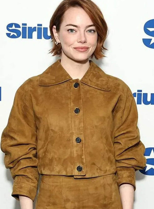 Emma Stone Bugonia 2025 Event Brown Suede Jacket