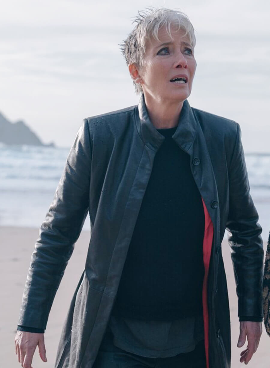 Emma Thompson Down Cemetery Road Zoë Boehm Black Leather Coat