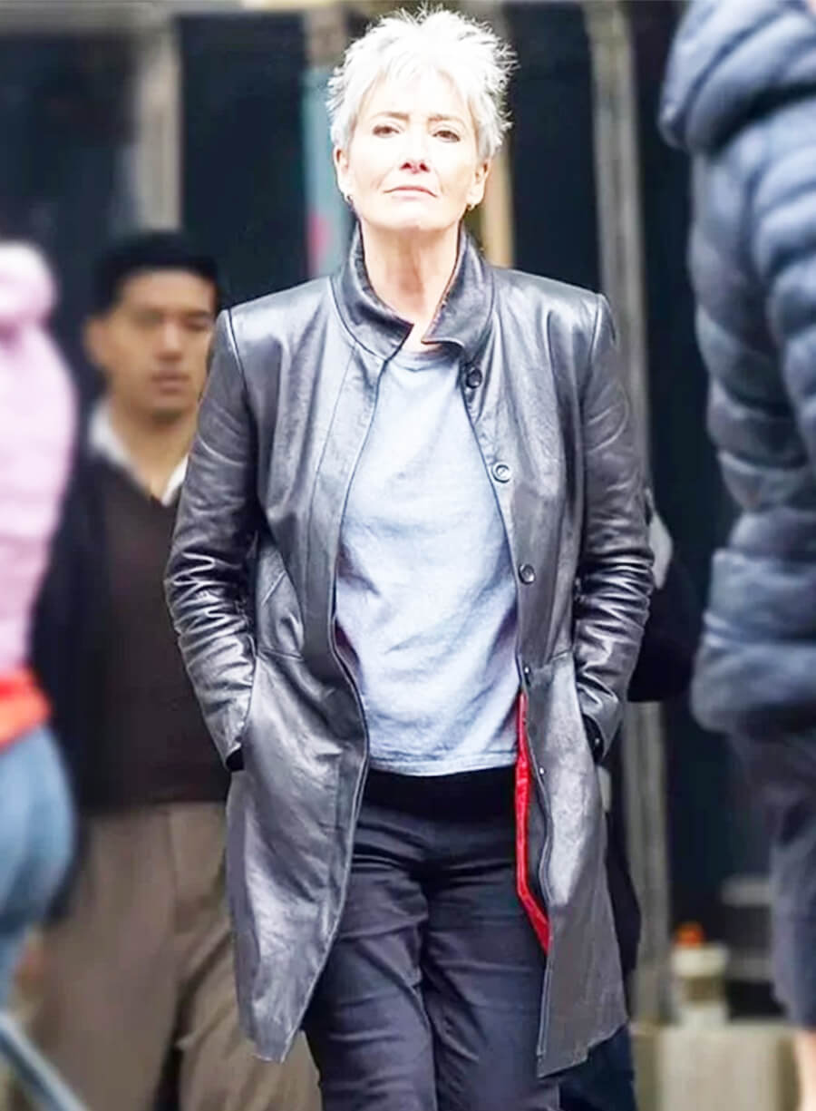 Emma Thompson Down Cemetery Road Zoë Boehm Black Leather Coat