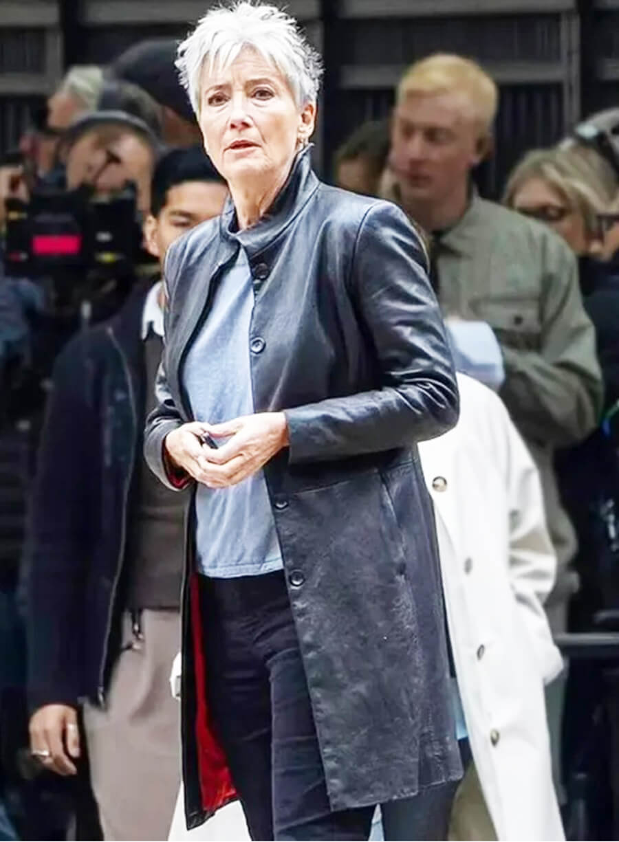 Emma Thompson Down Cemetery Road Zoë Boehm Black Leather Coat