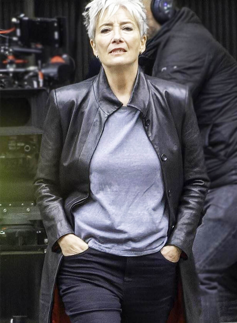 Emma Thompson Down Cemetery Road Zoë Boehm Black Leather Coat