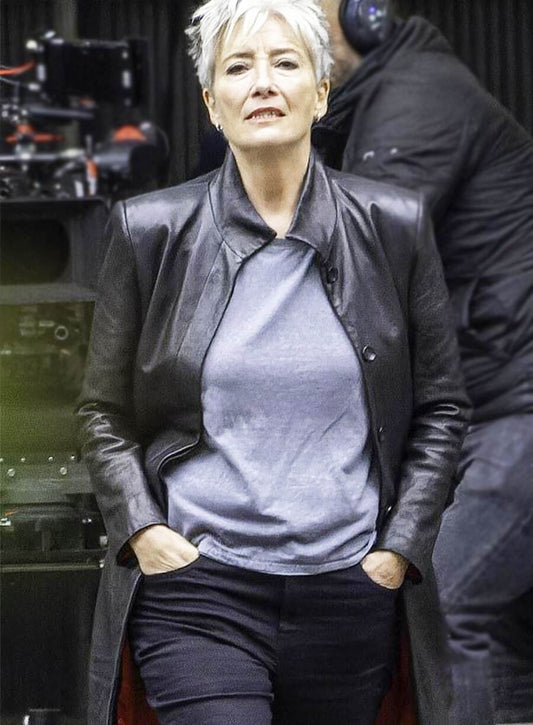 Emma Thompson Down Cemetery Road Zoë Boehm Black Leather Coat