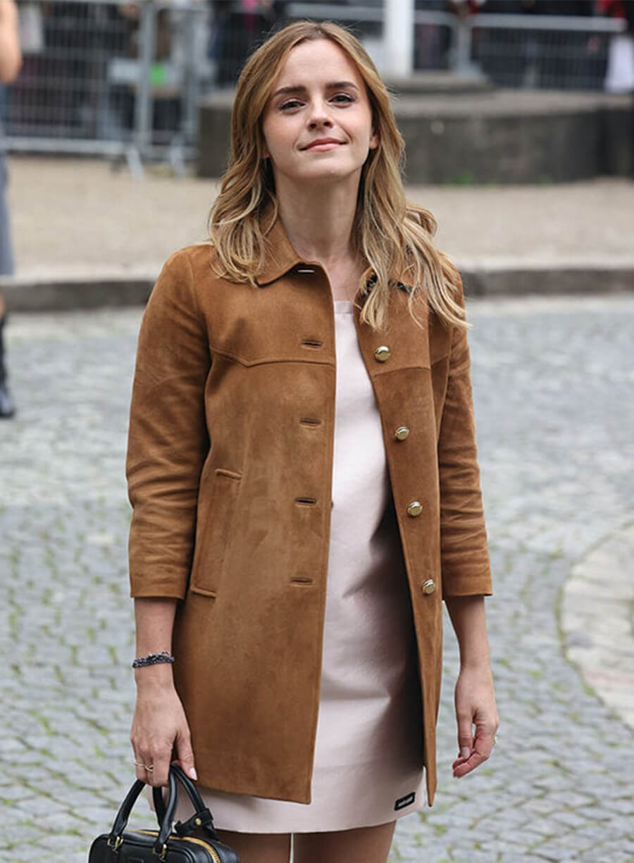 Emma Watson Paris Fashion Week Brown Suede Jacket 