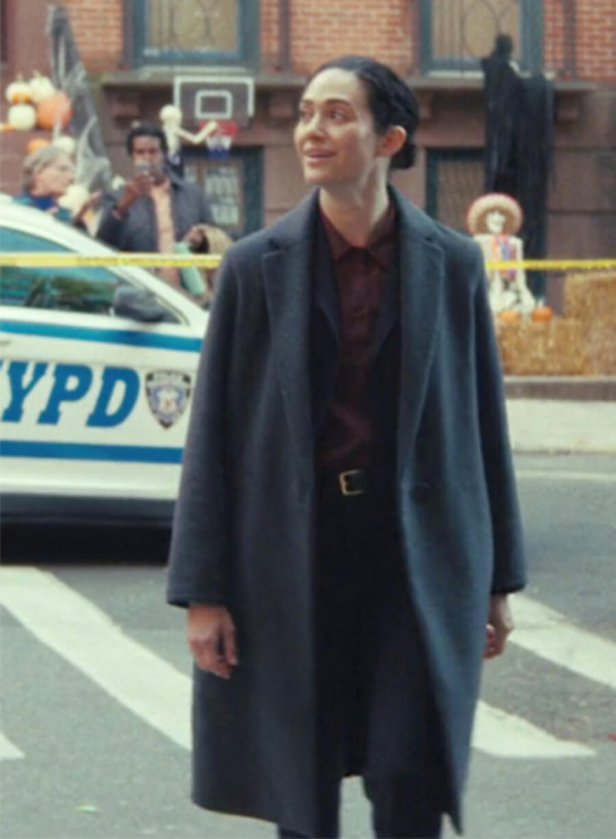 Emmy Rossum Furious 2026 Alice Black Grey Wool Coat 
