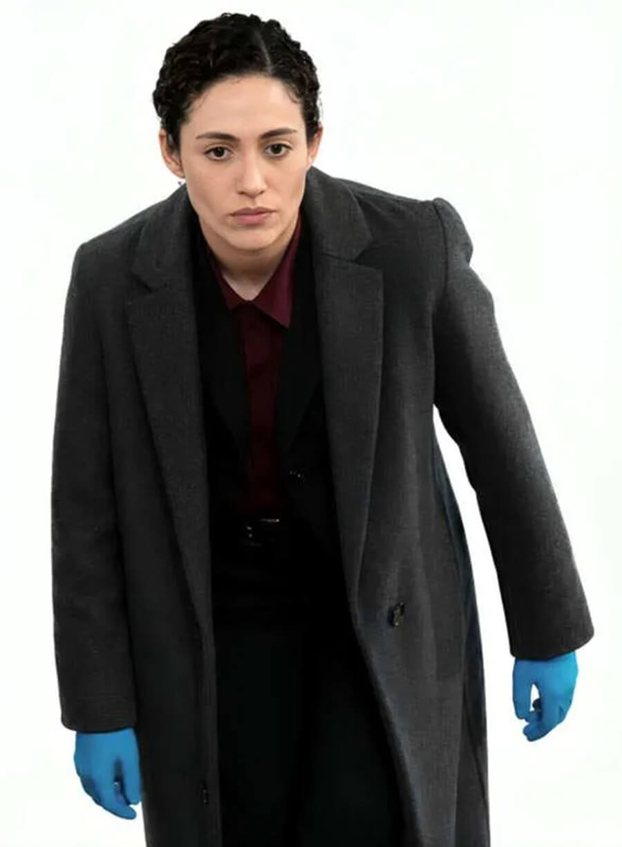 Emmy Rossum Furious 2026 Alice Black Grey Wool Coat 