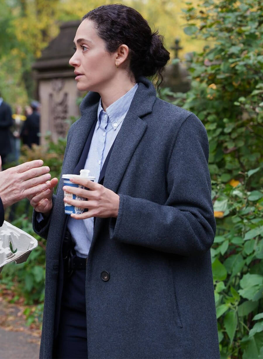 Emmy Rossum Furious 2026 Alice Black Grey Wool Coat 