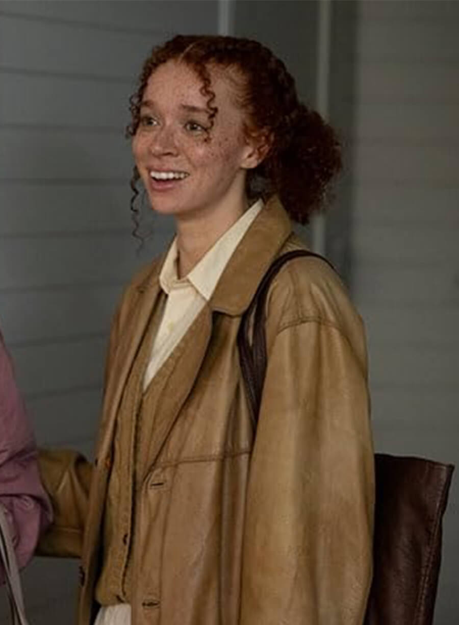 Erin Kellyman Eleanor the Great Nina Brown Leather Coat 