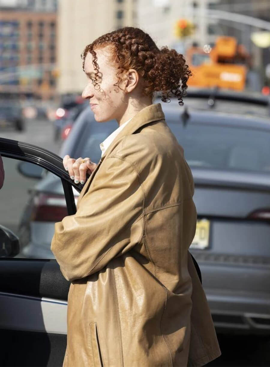 Erin Kellyman Eleanor the Great Nina Brown Leather Coat 