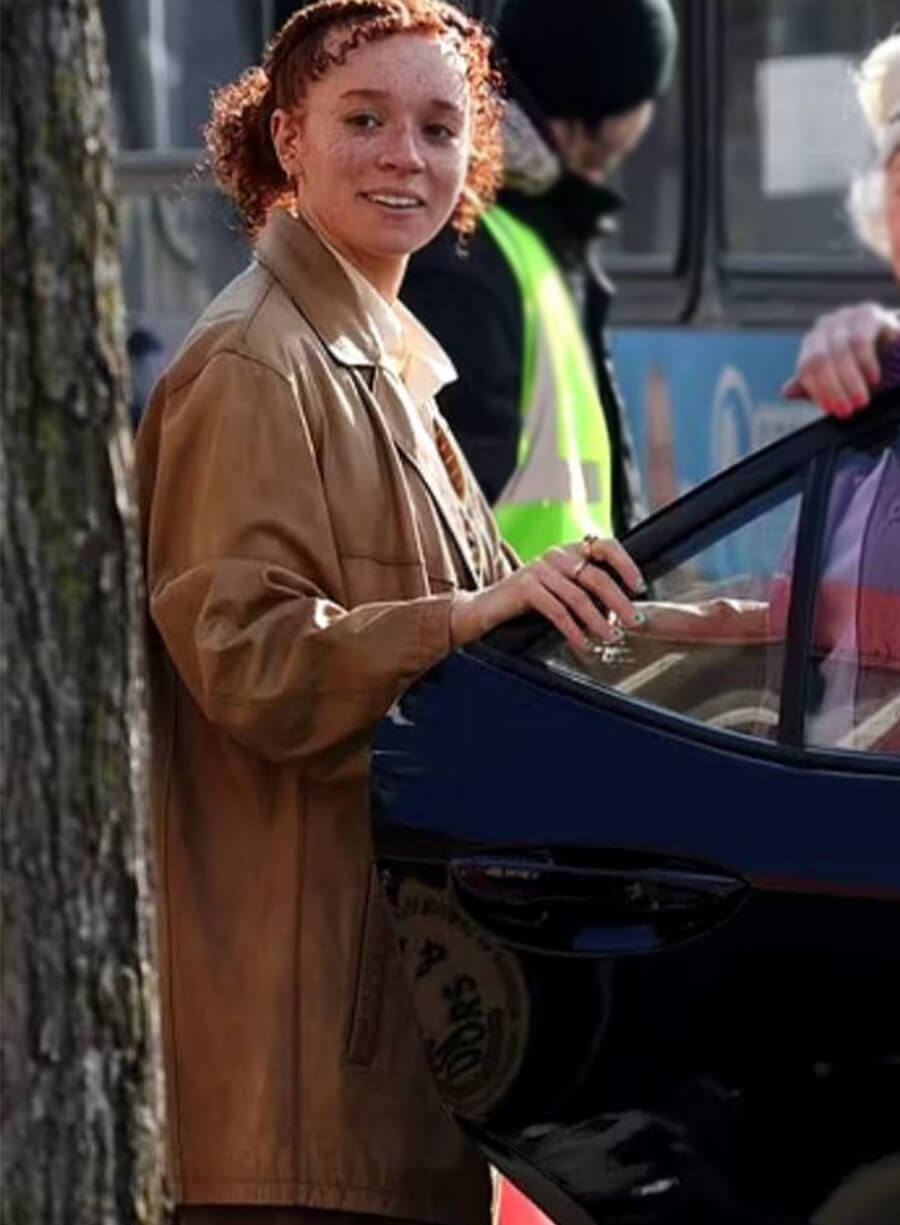 Erin Kellyman Eleanor the Great Nina Brown Leather Coat 