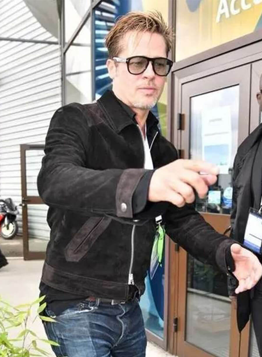 F1 2025 Movie Brad Pitt Black Suede Leather Jacket