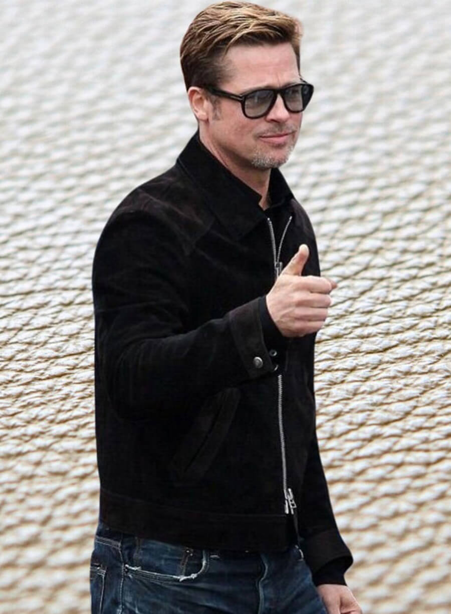 F1 2025 Movie Brad Pitt Black Suede Leather Jacket