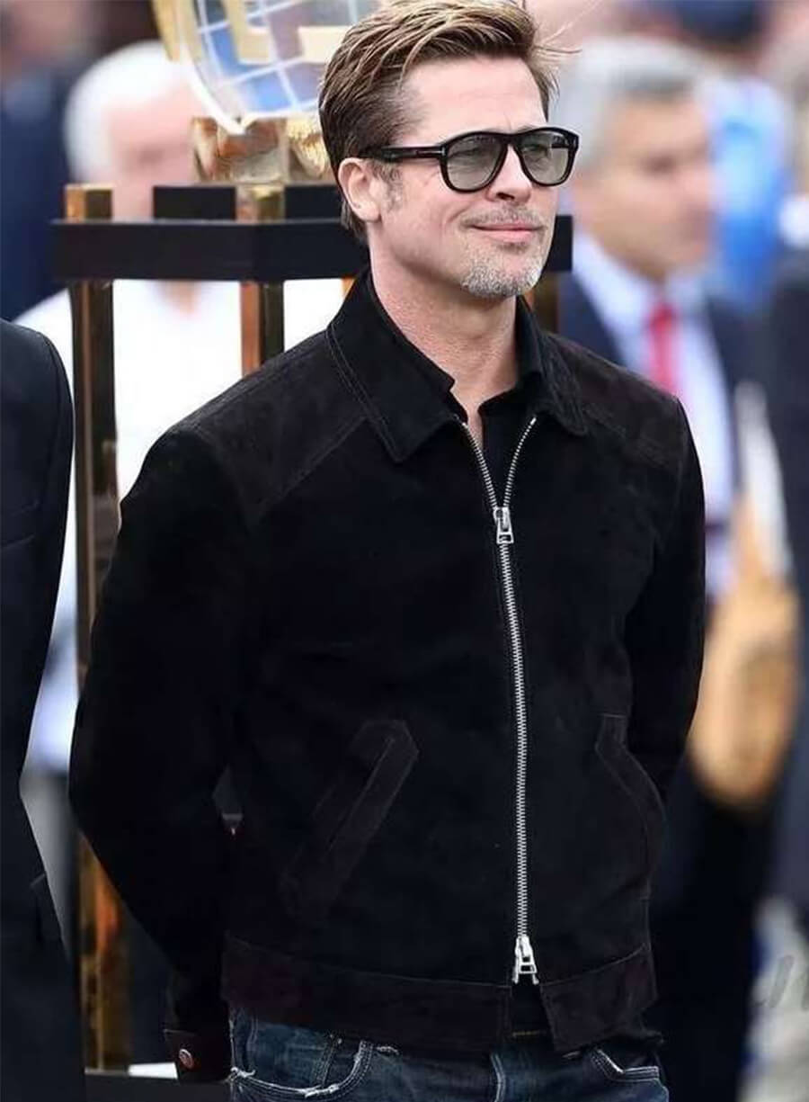 F1 2025 Movie Brad Pitt Black Suede Leather Jacket