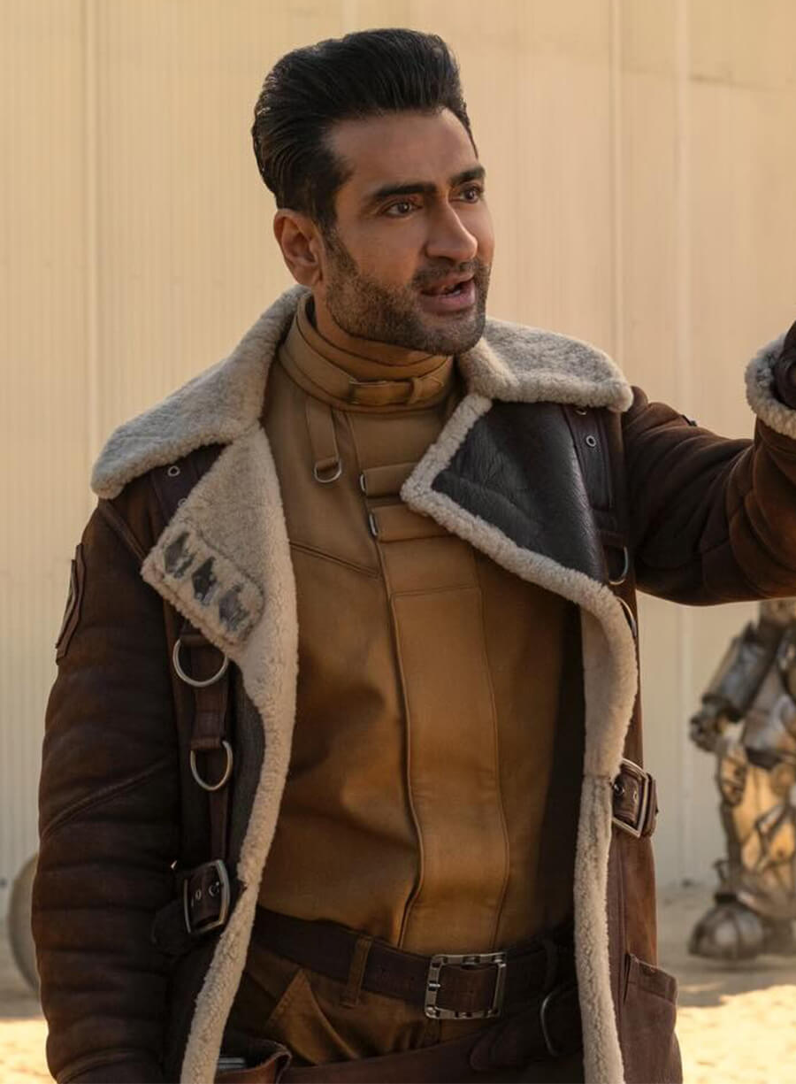 Fallout S02 Xander Harkness Fur Shearling Brown Coat
