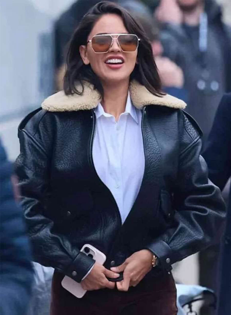 Fountain of Youth 2025 Eiza González Esme Black Leather Jacket