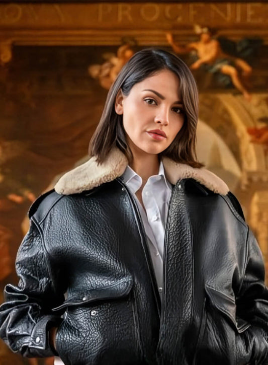 Fountain of Youth 2025 Eiza González Esme Black Leather Jacket